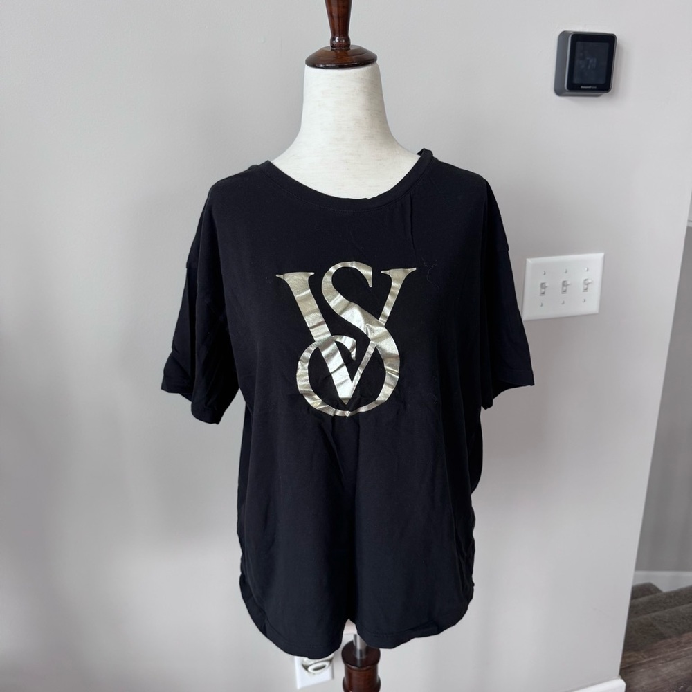 Victoria's Secret Black Logo Short Sleeve Pajama Tee Shirt